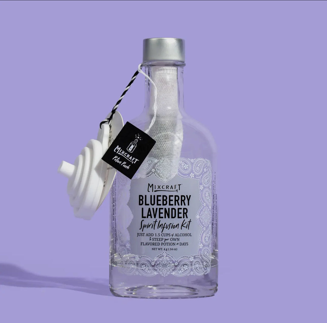 Clear “Spirit InFusion Kit” bottle with white pour spout and black tag; contains all-natural fruit. Sizes: 375ml, 750ml.