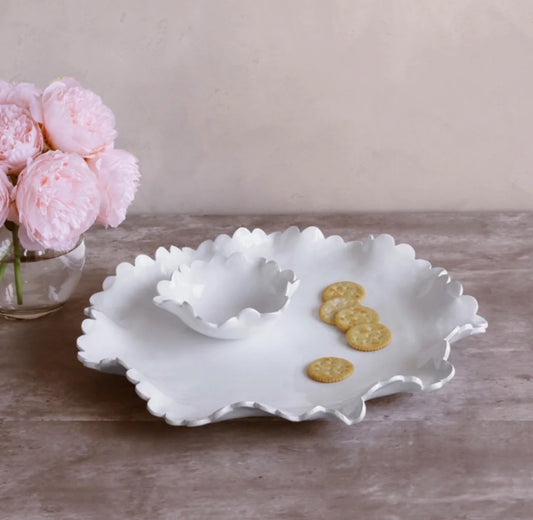 VIDA Colette Round Platter with Mini Dip Bowl (White)