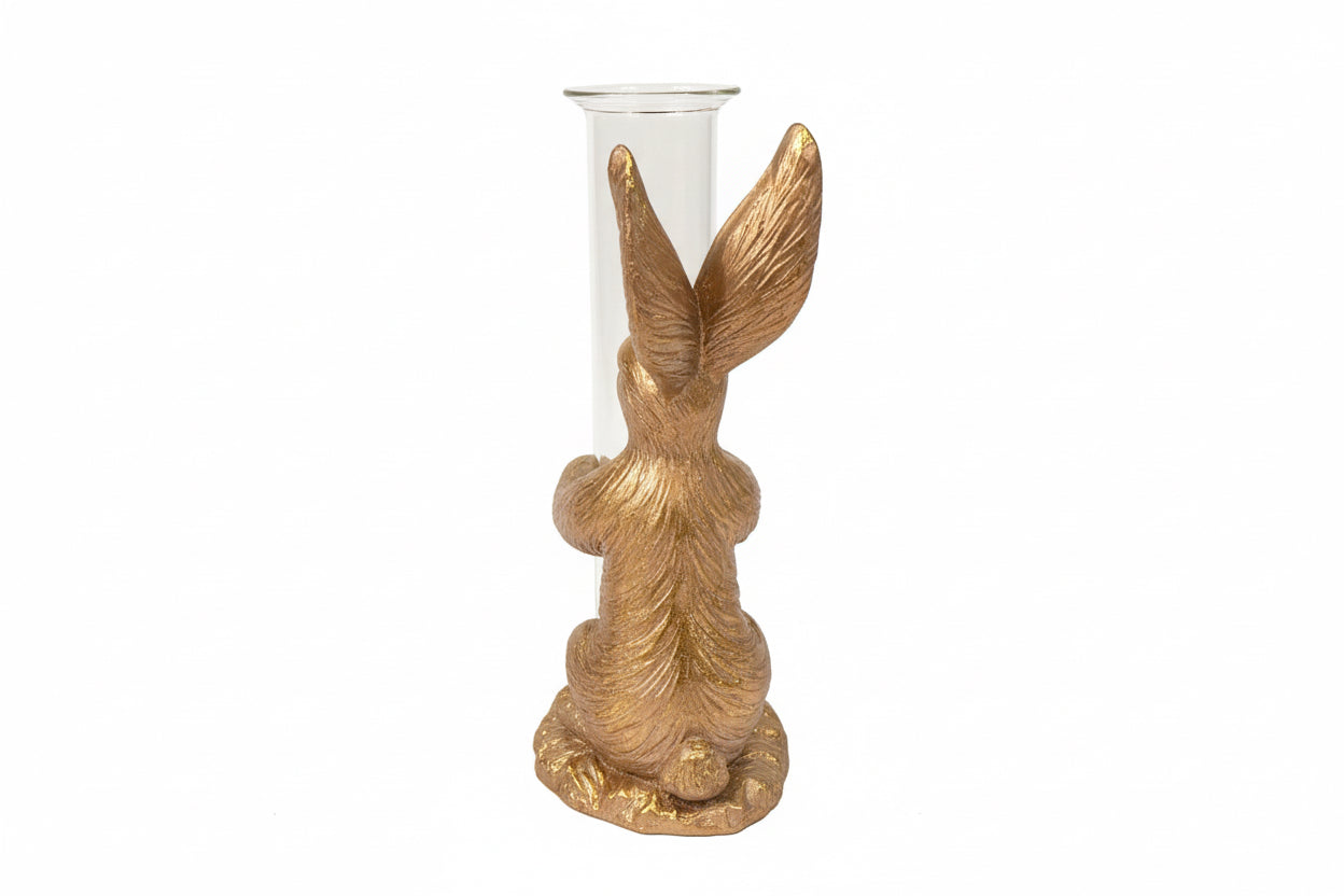 Gold Rabbit with Glass Vase
