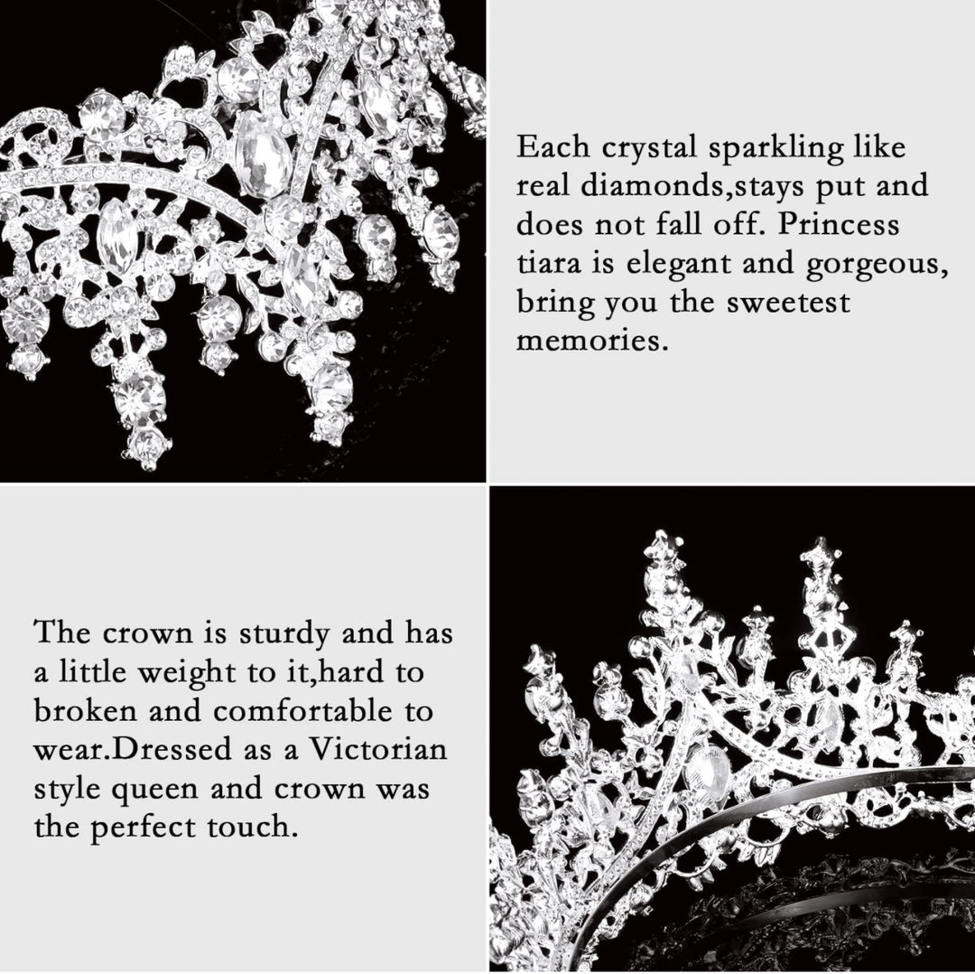 Close-up of Tiara Silver With Crystals, sturdy and elegant with sparkling accents. Available in small, medium, and large sizes.