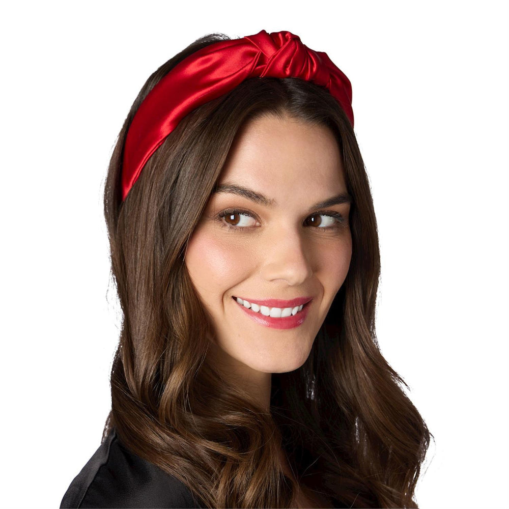 Shiny red Satin Headband with twist knot. Available in S, M, and L.