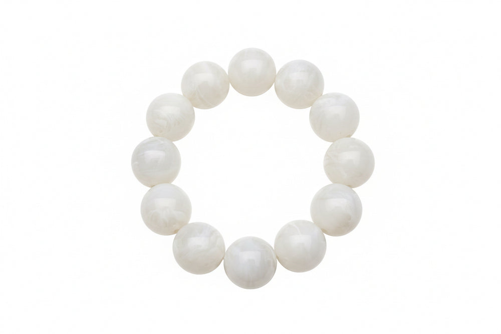 Large Ball Stretch Bracelet with twelve smooth white beads in a circle; available in small, medium, and large sizes.