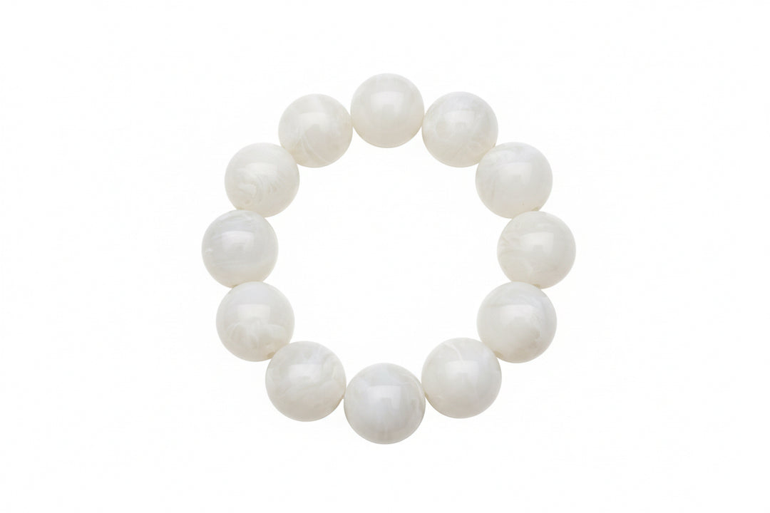 Large Ball Stretch Bracelet with twelve smooth white beads in a circle; available in small, medium, and large sizes.