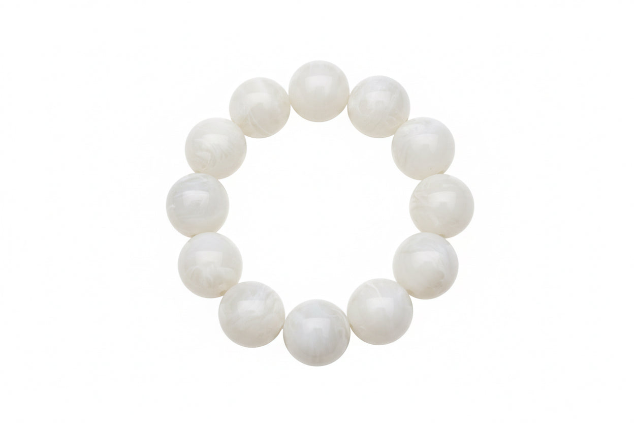 Large Ball Stretch Bracelet with twelve smooth white beads in a circle; available in small, medium, and large sizes.