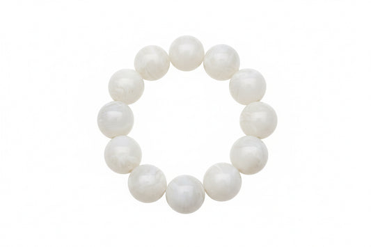 Large Ball Stretch Bracelet with twelve smooth white beads in a circle; available in small, medium, and large sizes.