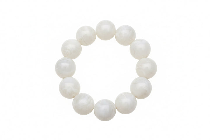 Large Ball Stretch Bracelet with twelve smooth white beads in a circle; available in small, medium, and large sizes.
