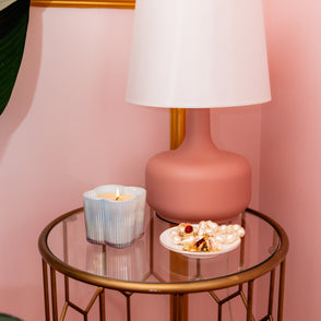 Sweet Grace Collection Flower Candle, blue flower-shaped vessel, available in 7.2 oz size.
