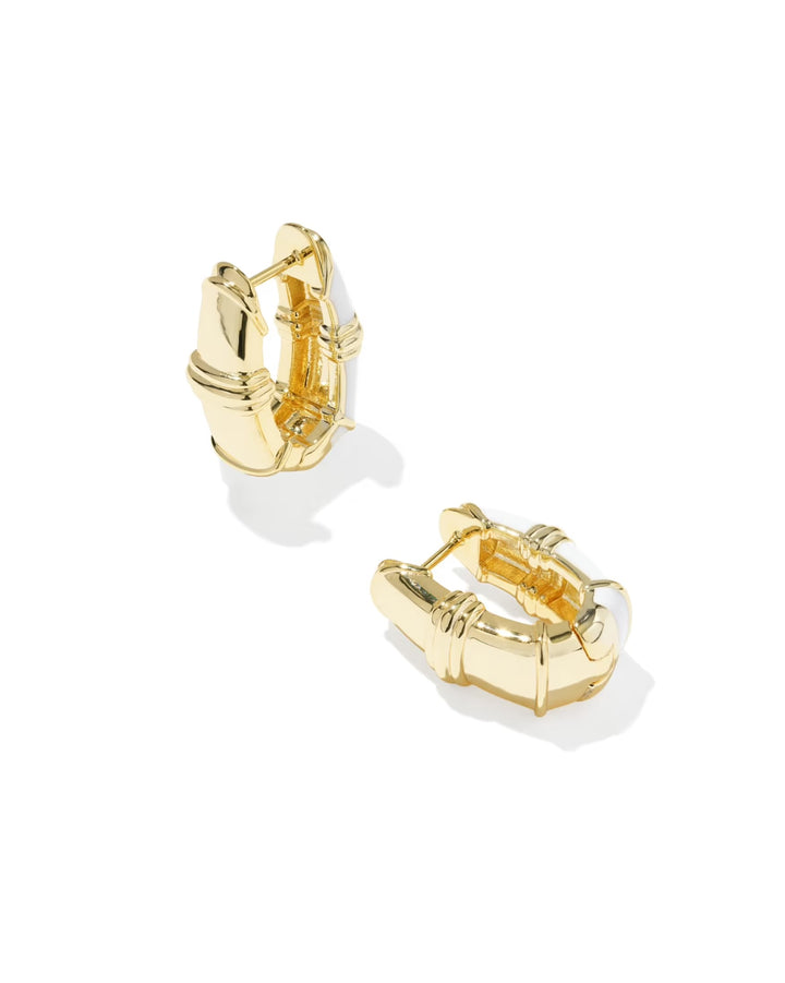 Small, chunky gold huggie earrings with a segmented, bamboo-inspired design. Available in multiple sizes.