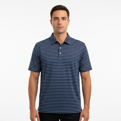 Navy Blue Striped Men's Polo, available in S-XXL.