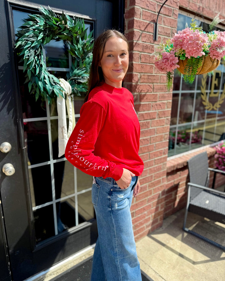 Jolly Santa Scalloped Long Sleeve, available in sizes S-XL.