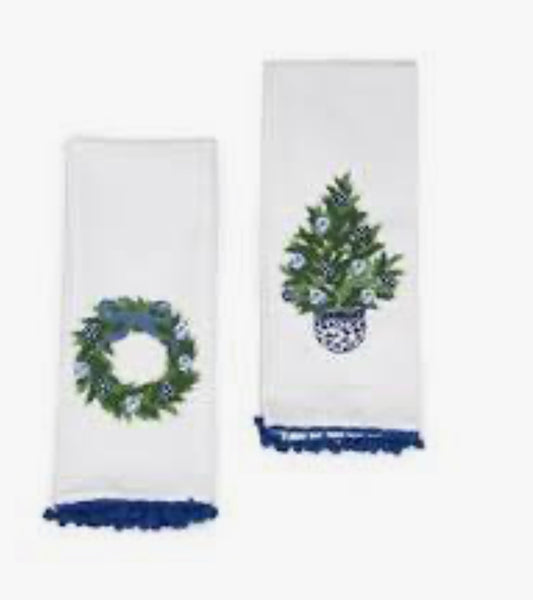 Blue and White Holiday Dish Towels