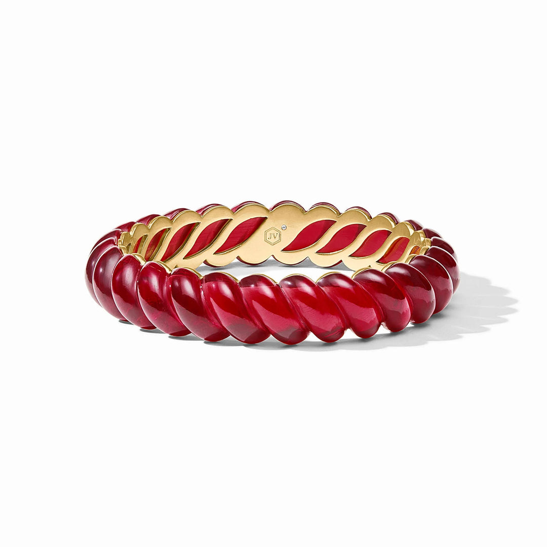 Julie Vos Ravello Statement Bangle in gold with twisted deep red resin. Available in sizes small, medium, and large.