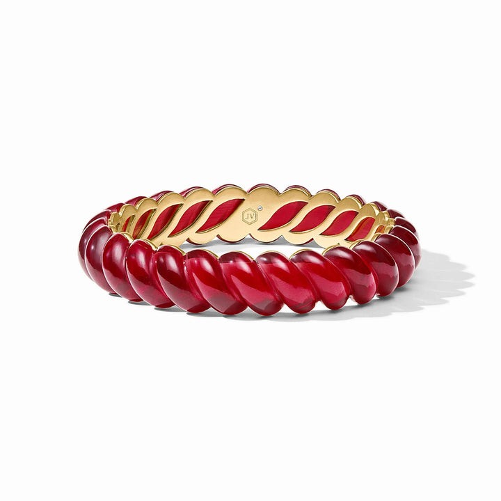 Julie Vos Ravello Statement Bangle in gold with twisted deep red resin. Available in sizes small, medium, and large.