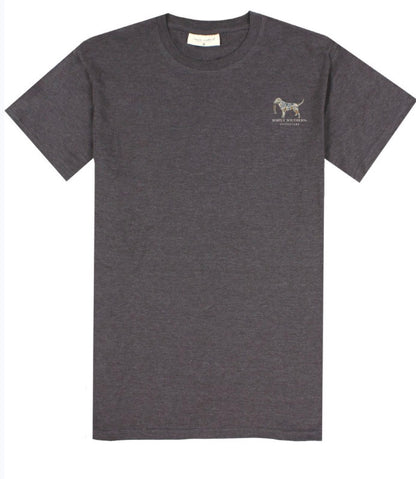 Men’s Camodog Short Sleeve T-Shirt in dark gray with small camo dog silhouette and text on left chest. Sizes S–XXL available.