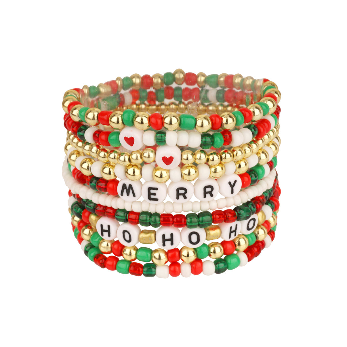 Christmas Seed Bead Multi Stackable “Ho,Ho, Ho” and “Merry” Rows
