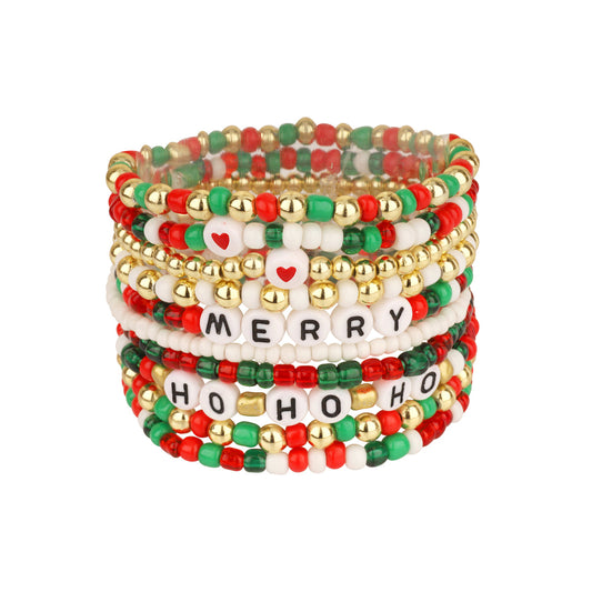 Christmas Seed Bead Multi Stackable “Ho,Ho, Ho” and “Merry” Rows