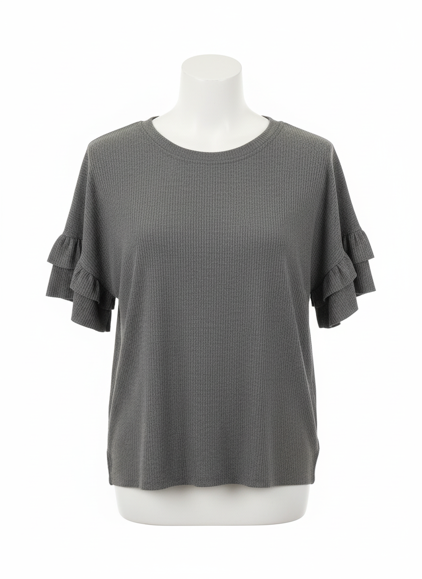 Grey Ruffled Short Sleeve Top | White Birch