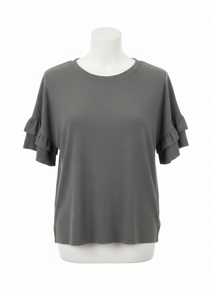 Grey Ruffled Short Sleeve Top | White Birch