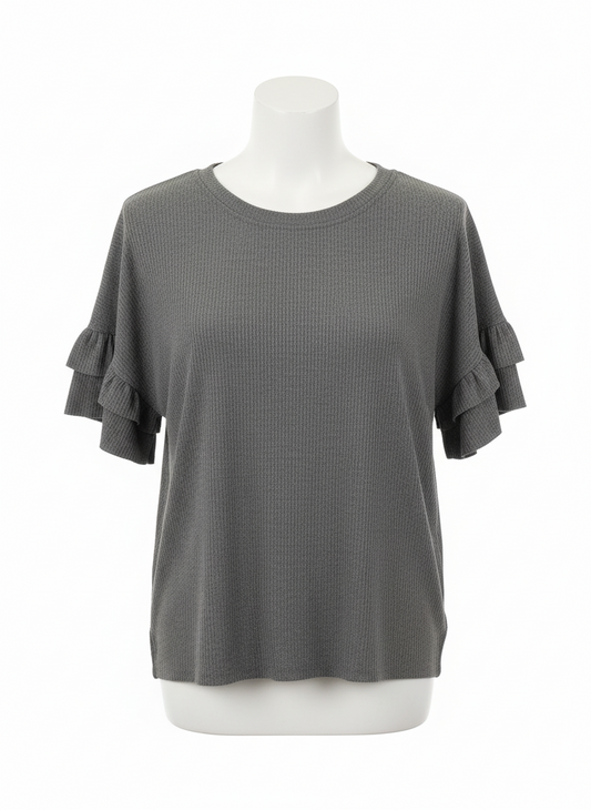 Grey Ruffled Short Sleeve Top | White Birch