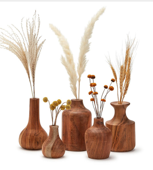 Hand-crafted natural wood bud vase, available in small, medium, and large sizes.