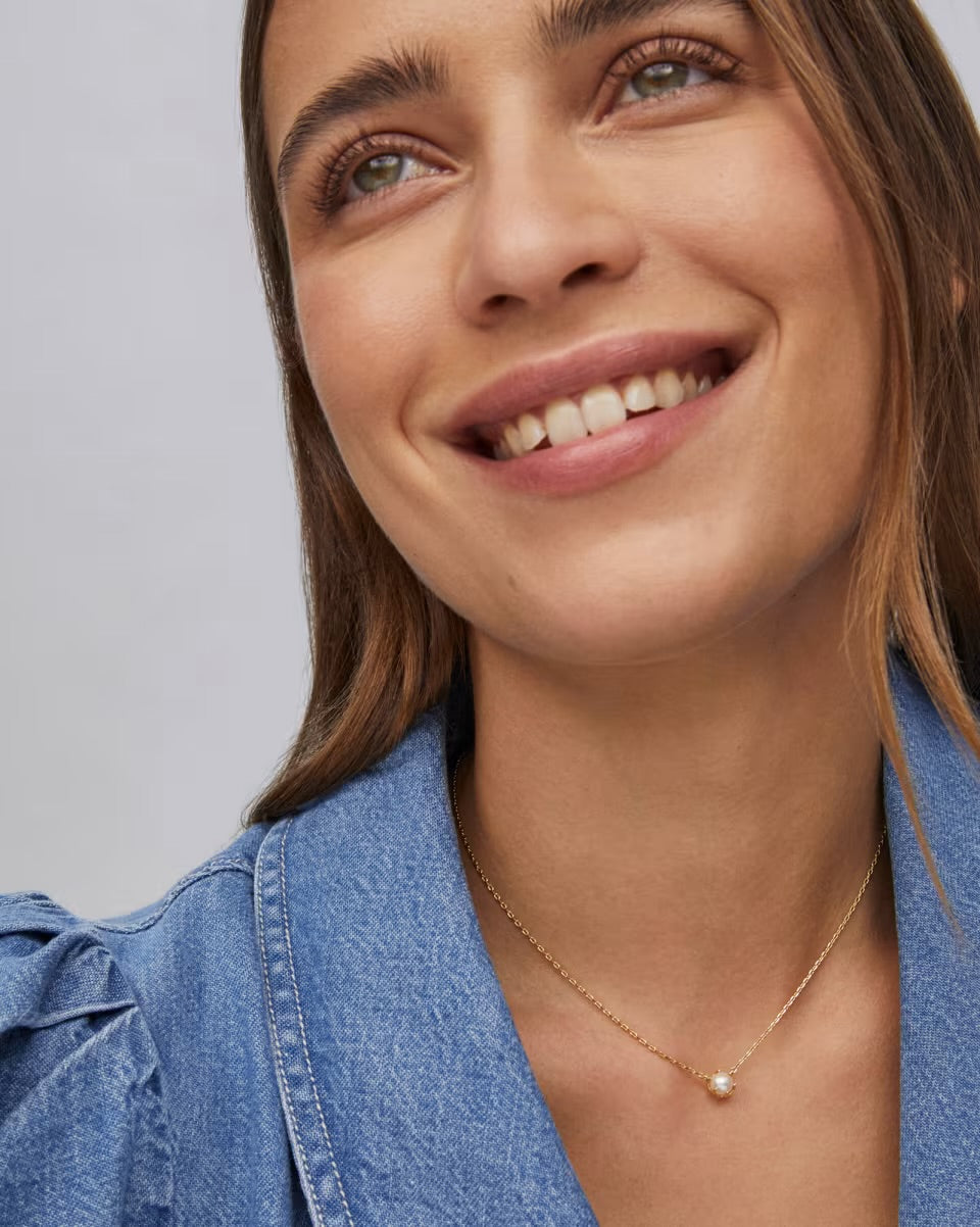 Ashton Pearl Necklace by Kendra Scott with small round pendant. Available in 16", 18", and 20" lengths.