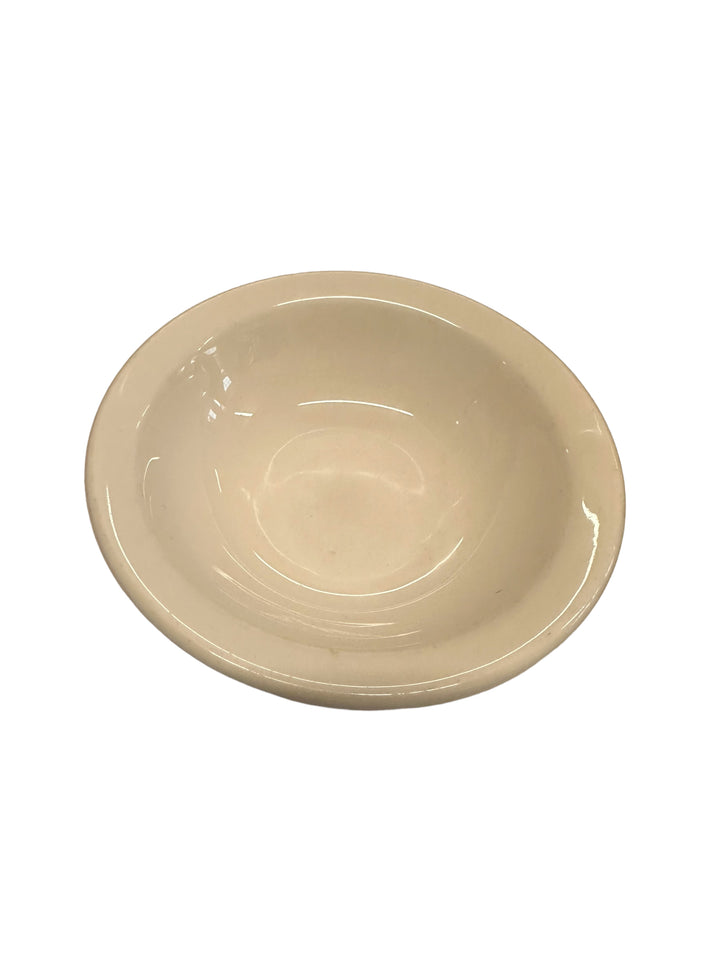 Plain, round off-white stoneware bowl with wide rim and shallow depth. Available in 6", 8", and 10" sizes.
