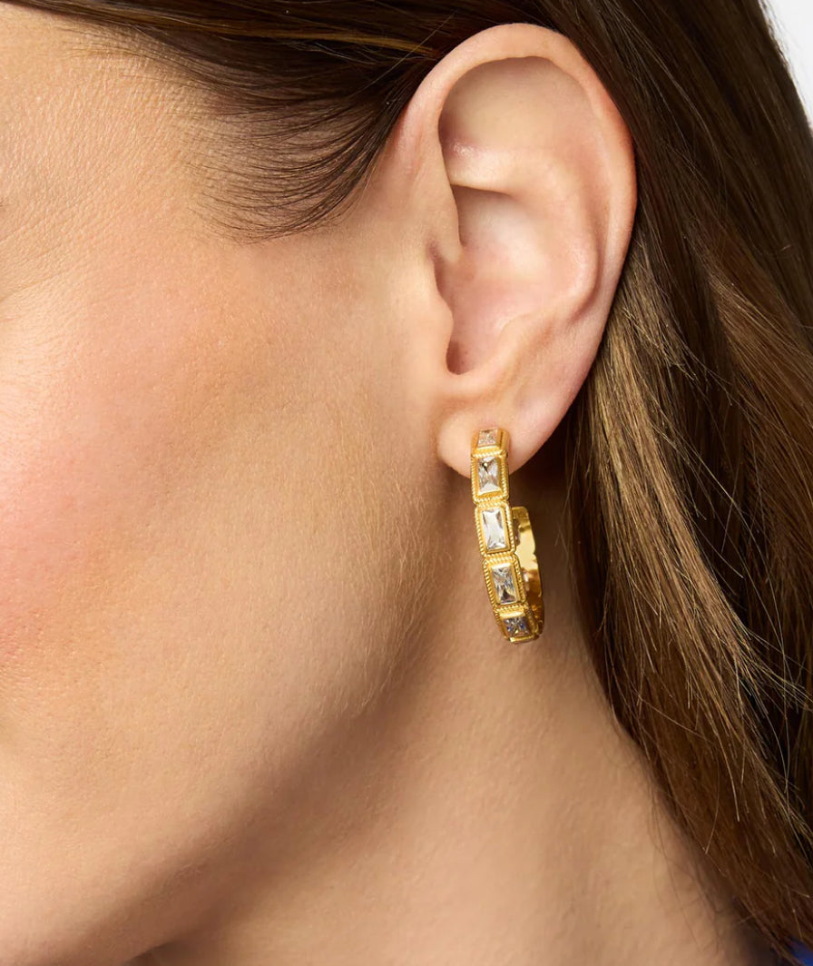 Baguette Hoop - Medium: 24K gold-plated earring with baguette-cut gemstones. Sizes available: Medium.