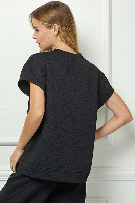 Flower Textured Black Set—comfortable, stylish, high-quality; available in sizes XS to XL.
