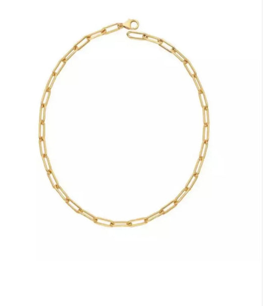 Luxurious Gold Link Necklace with elongated rectangular links in a continuous loop. Available sizes: 16", 18", 20".