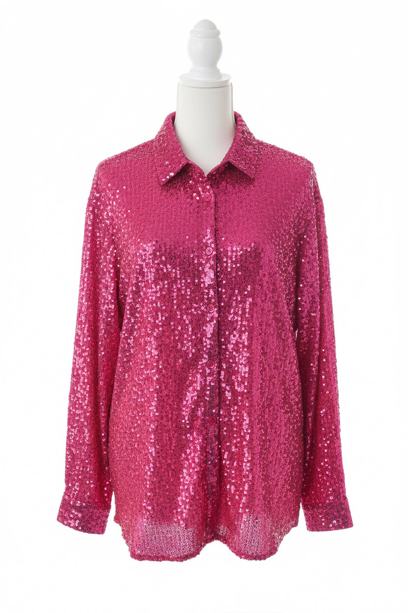Pink Sequin Button Up Top