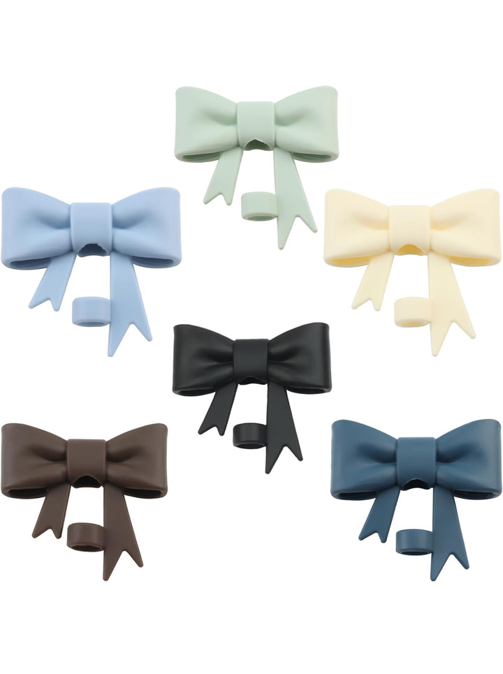 Six Large Bow Straw Covers in pastel green, yellow, blue, brown, black, and denim blue; available in large size.