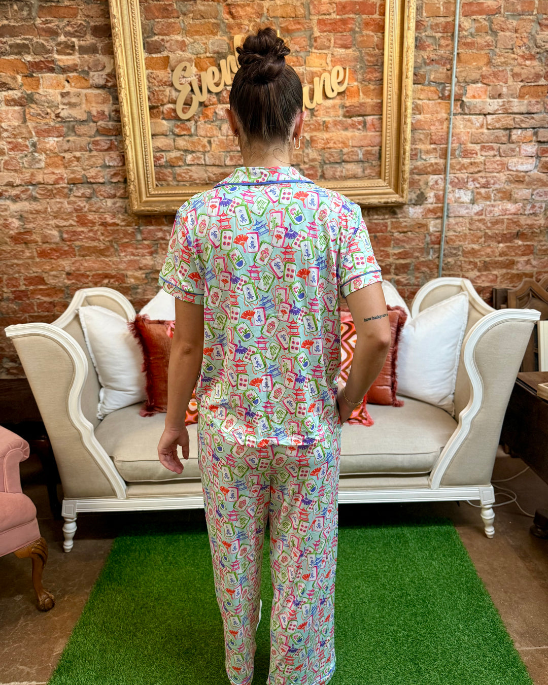 Mahjong Dreams Short Sleeve &amp; Pants set; available in sizes XS-XL.