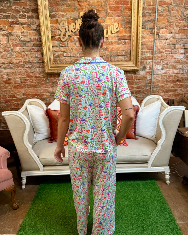 Mahjong Dreams Short Sleeve &amp; Pants set; available in sizes XS-XL.