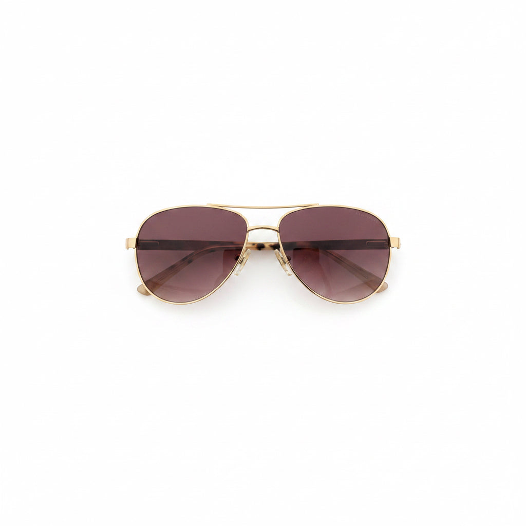 Ted Baker Aviators with gold frames and dark tinted lenses. Available in sizes medium and large.