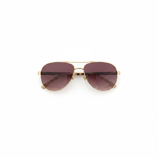 Ted Baker Aviators with gold frames and dark tinted lenses. Available in sizes medium and large.