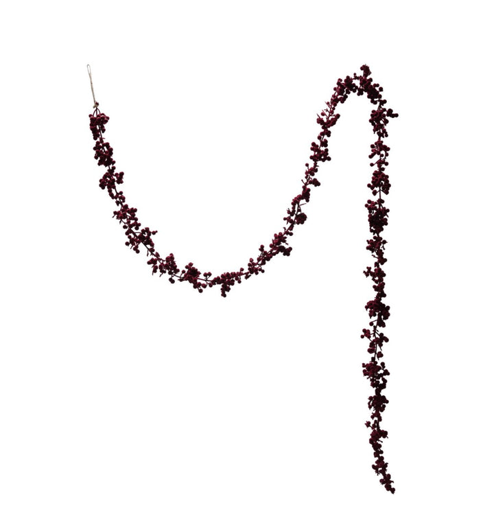 72″ L x 5-1/4″ H flocked foam ball garland in burgundy.