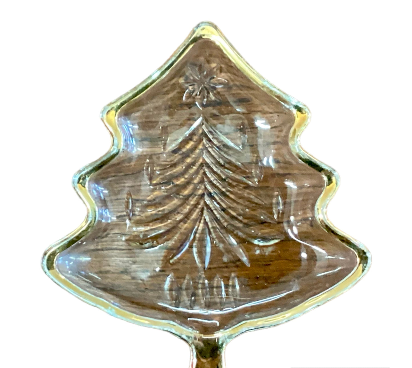 Vintage Christmas Clear Dish with Gold Trim