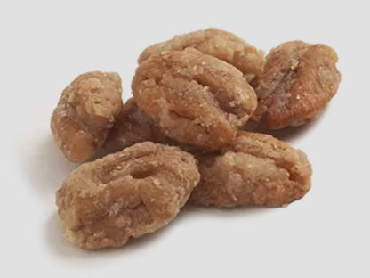 Praline Pecans, 3oz: Sweet pecans coated in crunchy praline. Available size: 3oz.