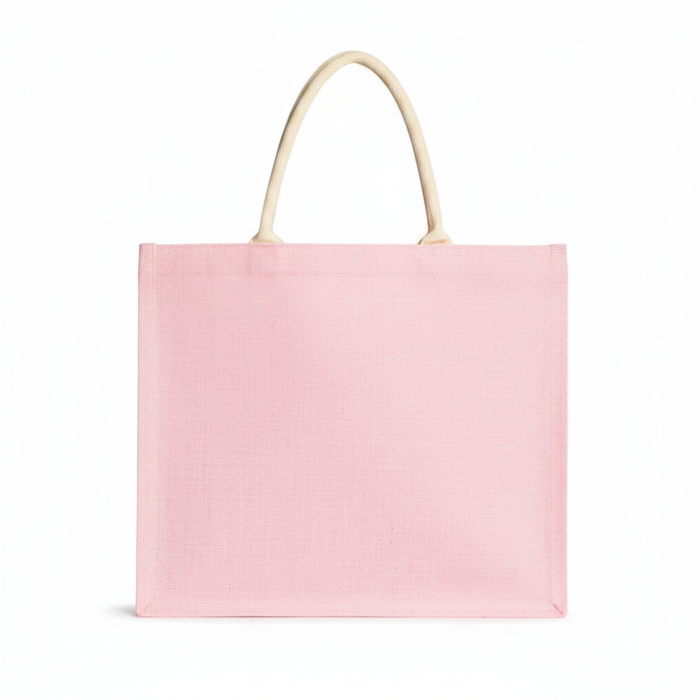 Light pink square Merry Everything Carryall Tote with cream rope handles.