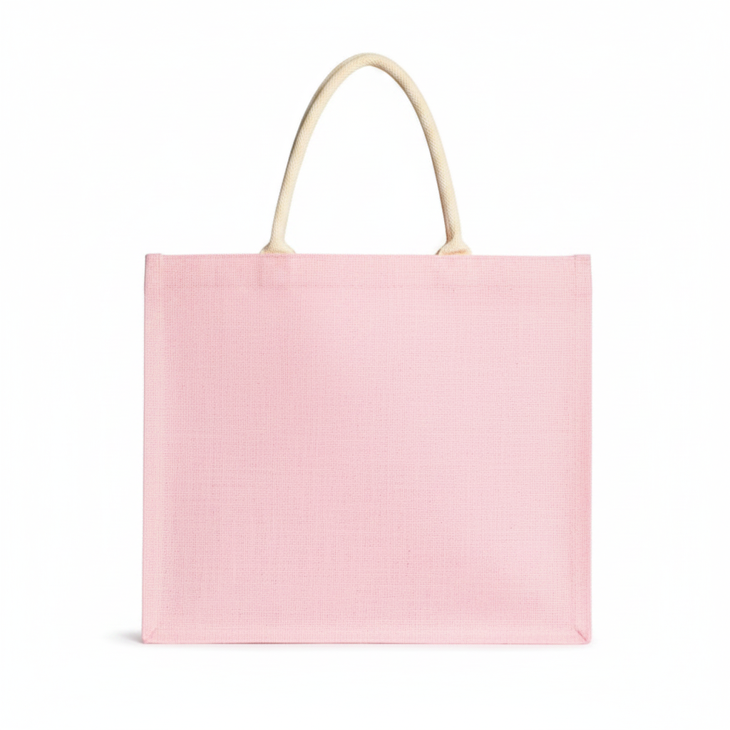 Light pink square Merry Everything Carryall Tote with cream rope handles.