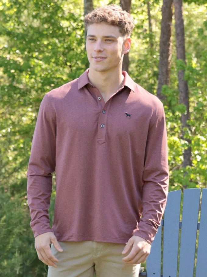 The Men’s Longsleeve Maroon Polo, available in sizes S-XXL.
