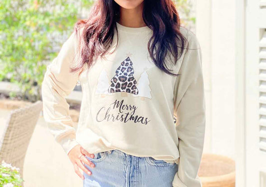 Leopard Christmas Tree Crew Neck sweatshirt