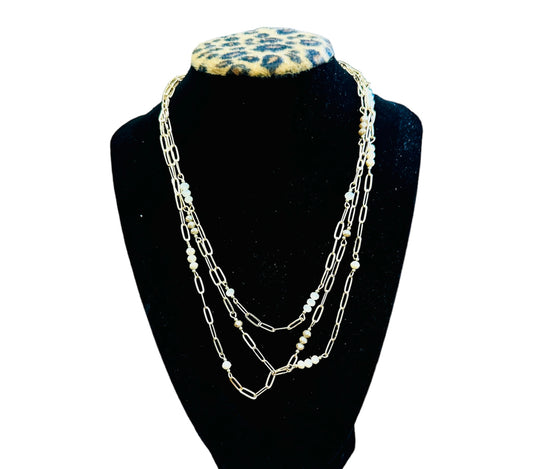 Gold Necklace with Natural Bead Color Accents