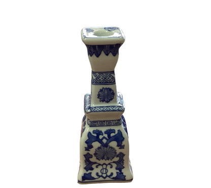 Hand-painted blue and white Canton Candleholder inspired by traditional Chinese designs. Available in small and large sizes.