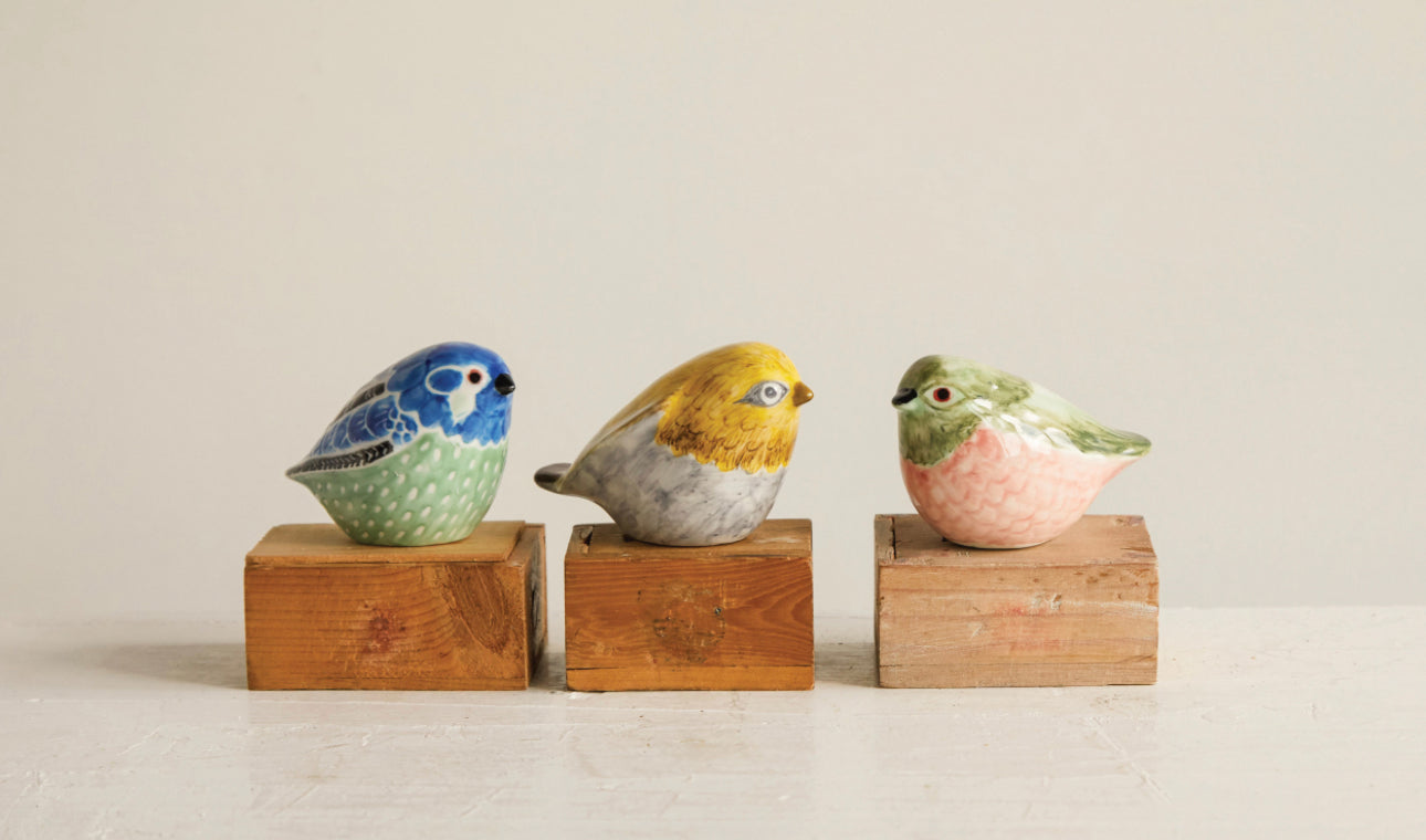 Hand-Painted Stoneware Bird