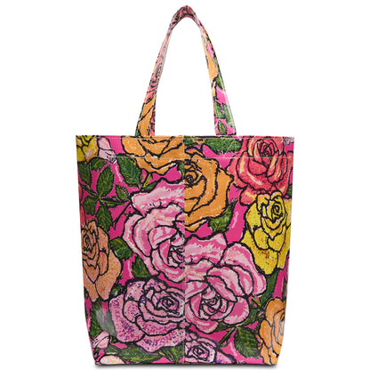 Lily Grab 'n' Go Basic Bag: durable ConsuelaCloth tote, double handles, floral pink/yellow/orange print. Sizes: Basic, Mini.