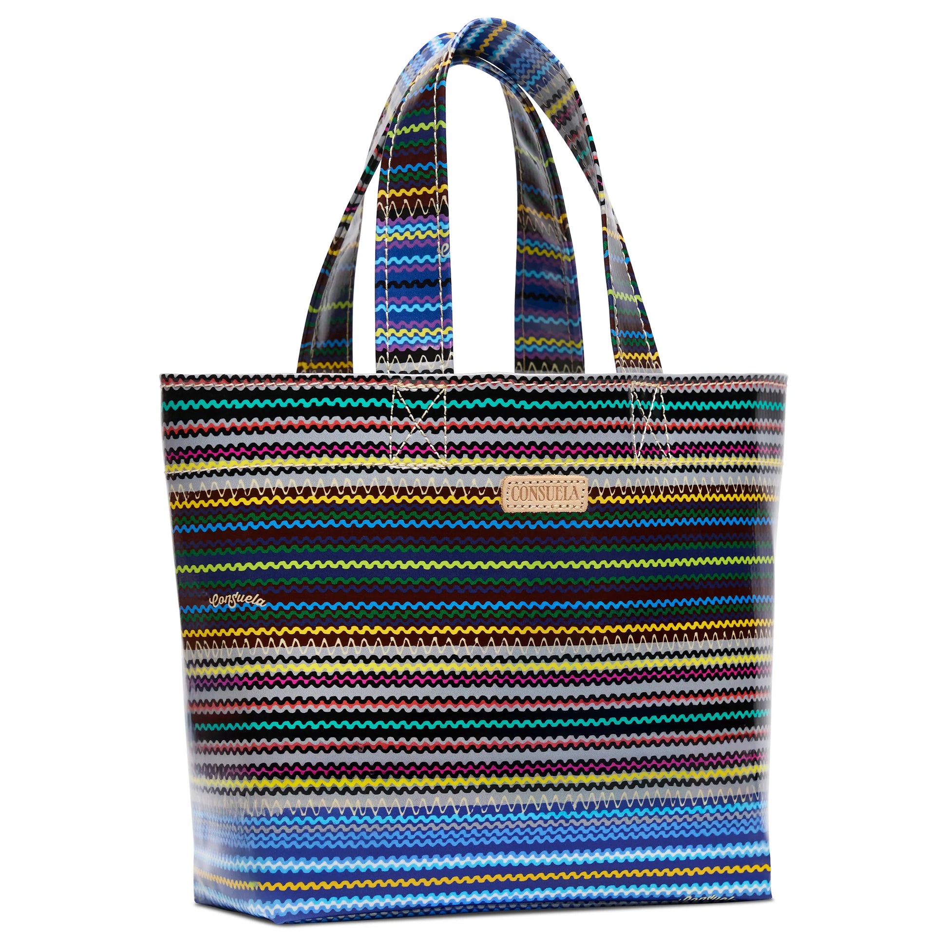 Grab 'n' Go Mini, Hadley: compact utility tote, durable ConsuelaCloth, zigzag pattern, tan label. Mini size only.