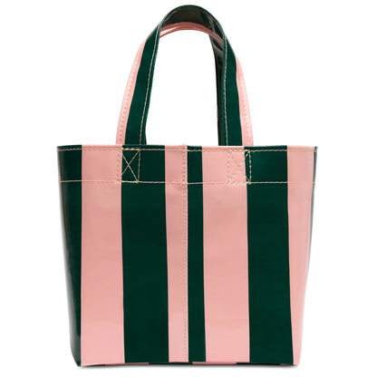 The Grab ‘n’ Go Mini, Fern, has pink and dark green stripes with two handles. Available in mini size.