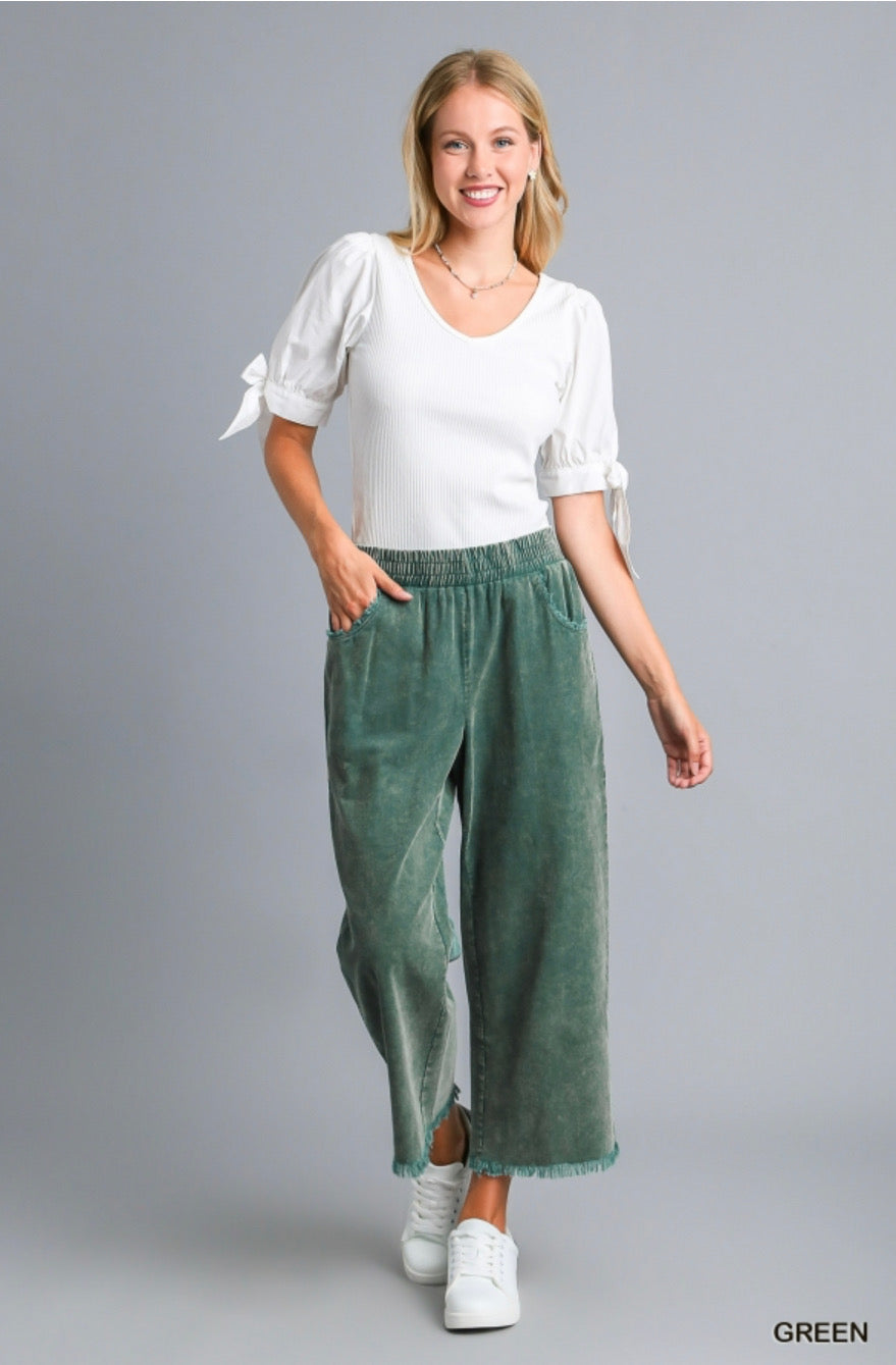 Stone Wash Wide Leg Pants