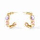 Medium gold hoops with oval and round pastel gemstones in purple, pink, green, and blue. Available in medium size only.